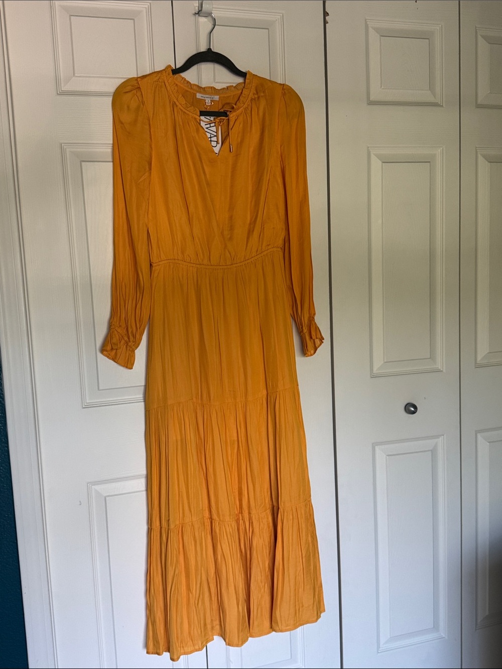 Skies Are Blue Long Sleeve Tiered Maxi Dress — Mustard Yellow
